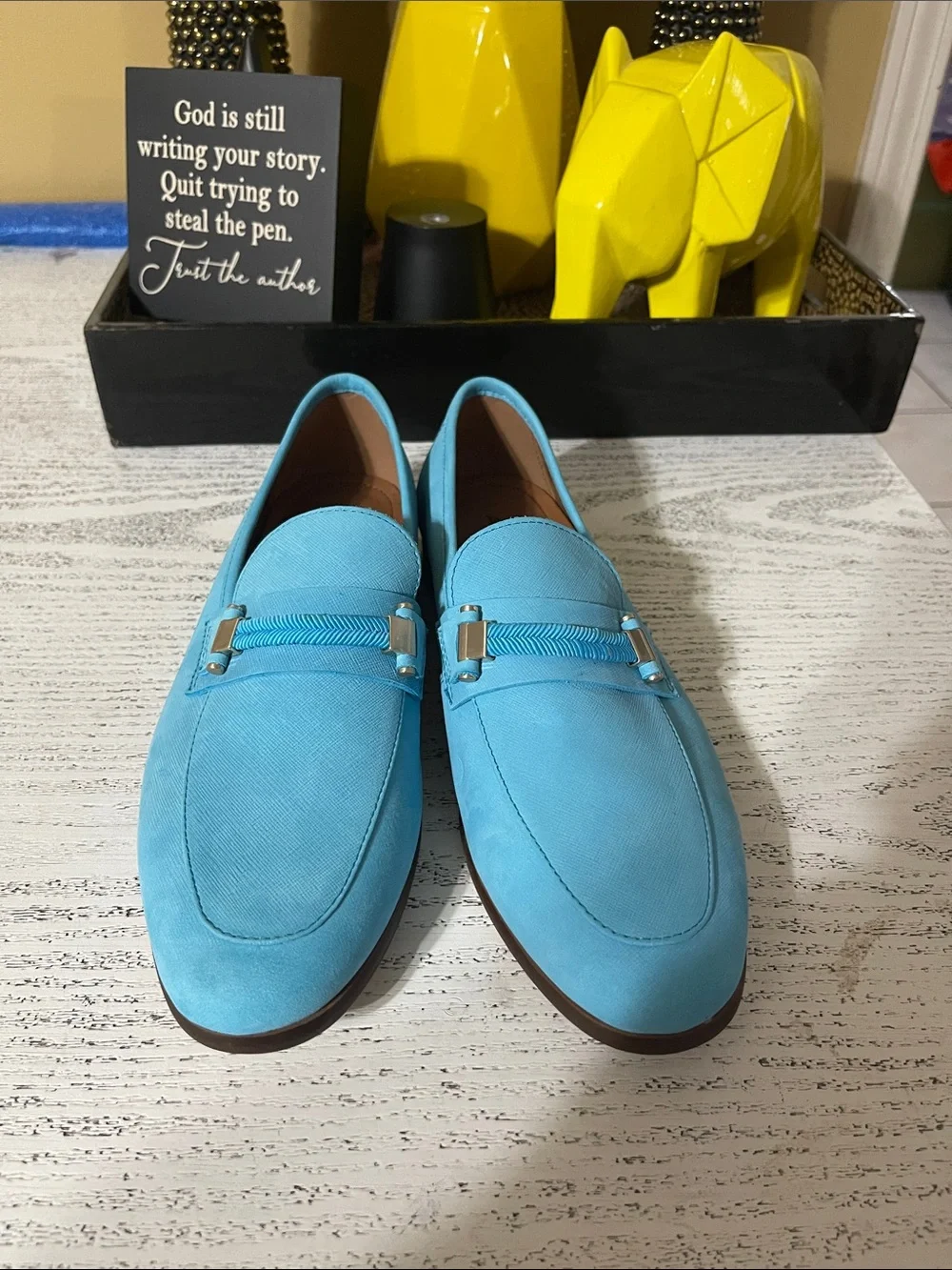 Men's Light Blue Slip-On Loafers with Decorative horse Bit size 8